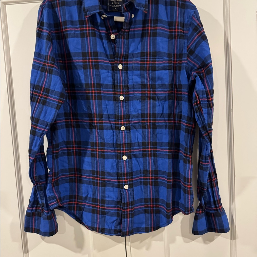 Flannel Blue Plaid Button-Up Shirt